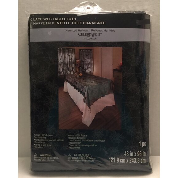 Gothic Black Lace Tablecloth Spider Web Bats Table Cloth Halloween Party Spooky - Picture 2 of 8